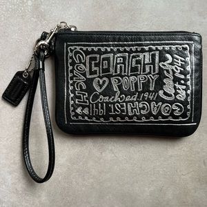 EUC Black and Silver Coach Poppy Wristlet